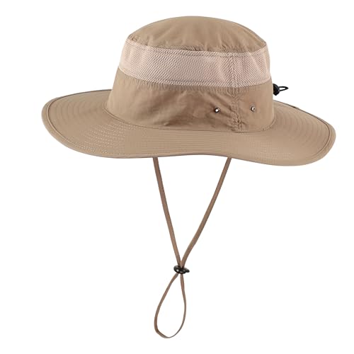 UPF50+ Mens Sun Hat Wide Brim Sun Protection Hat for Men Women Summer Hat Light Weight Breathable Beach Bucket Hat for Garden Fishing Hiking Camping Dark Khaki