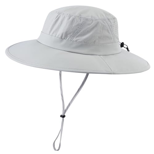 UPF 50+ Wide Brim Sun Hat for Men Women Foldable Beach Bucket Hat Summer Outdoor Fishing Hat UV Sun Protection Cap for Hiking Gardening Golf Light Grey