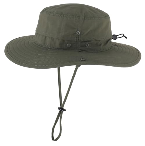 Outdoor SPF 50+ Boonie Sun Hat for Men Gardening Fishing Hiking Hat Adjustable Wide Brim Bucket Hat Army Green