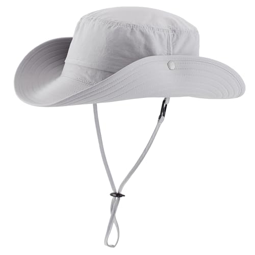 Men's Sun Hat Wide Brim Hiking Camping Gardening Hats UV Protection Outdoor Fishing Hat Light Grey