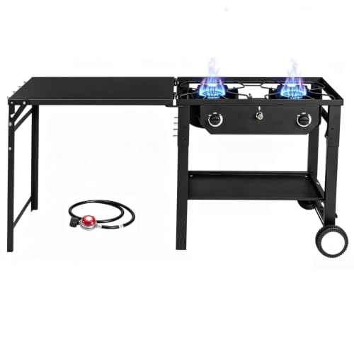 2 Burner Outdoor Propane Gas Stove with Foldable Side Table & Ignition