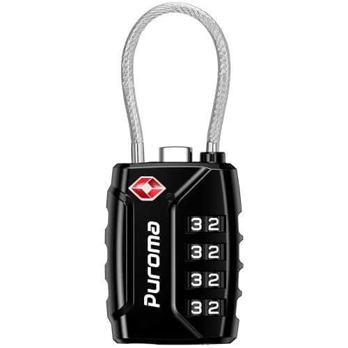 1 Pack TSA Approved Luggage Locks 4 Digit Code Cable Lock Black