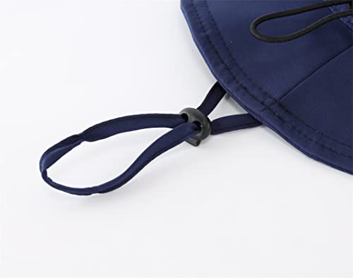 Womens Outdoor Mesh Boonie Sun Hat Summer Wide Brim UV Protection Fishing Hat Safari Cap Navy Blue