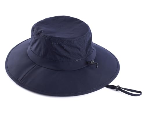 UPF 50+ Wide Brim Mens Sun Hat Womens Beach Bucket Hat Summer Outdoor Fishing Hat UV Sun Protection Cap for Gardening Hiking Golf Navy Blue