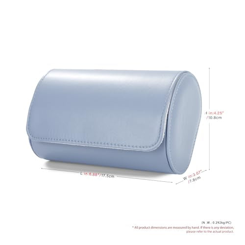2 Slot Leather Watch Organizer Case Light Blue