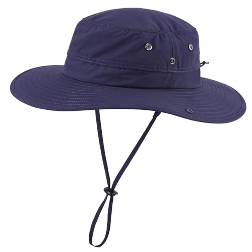 UPF50+ Mens Sun Hat Wide Brim Sun Protection Bucket Hat for Beach Safari Gardening Golf Fishing Hat Navy Blue