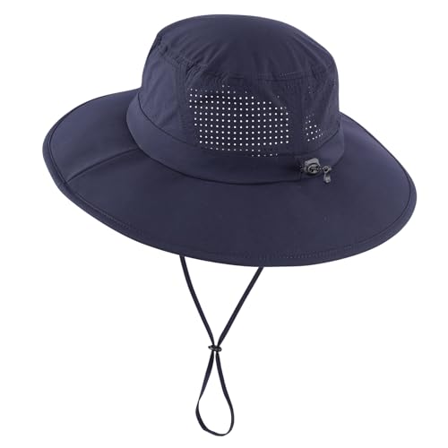 UPF 50+ Wide Brim Mens Sun Hat Womens Beach Bucket Hat Summer Outdoor Fishing Hat UV Sun Protection Cap for Gardening Hiking Golf Navy Blue