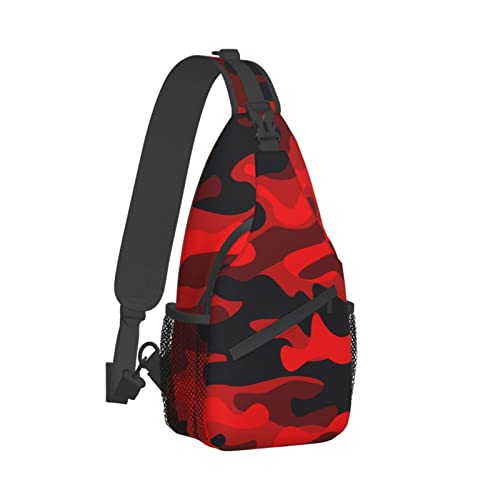 Sling Bag Military Camouflake Camo Red Black Hiking Daypack Crossbody Shoulder Backpack Travel Chest Pack for Men Women Over 12 Years Old