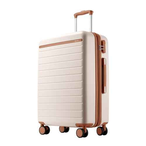 Checked Suitcase 24in Expandable ABS+PC Side Handles luggage Cream