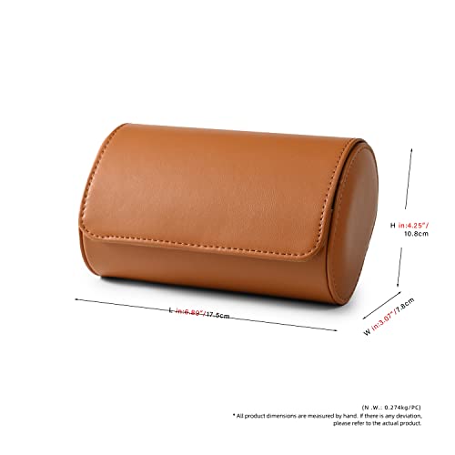 Brown Leather 2 Watch Roll Travel Case for Men