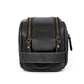 10" Premium Leather Toiletry Travel Pouch With Waterproof Lining Black Color