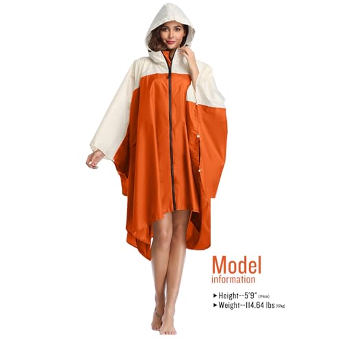 Adult Rain Poncho Waterproof Hooded Zipper Raincoat with Pockets