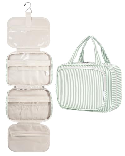 Striped Hanging Toiletry Bag for Women Travel Makeup Bag Organizer Toiletries Bag for Travel Size Essentials Accessories Cosmetics