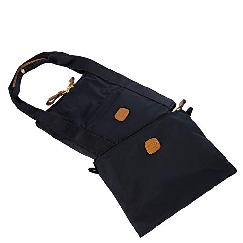 Bric’s X-Bag/X-Travel 2.0 Overnight Weekender Duffel, Water-Resistant Folding Carry-On with Leather Trim, Removable Shoulder Strap and Pass-Through Sleeve - Mini Bag Included – 18 Inch, Navy