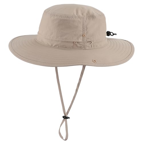 Men's Sun Hat UPF 50+ Wide Brim Bucket Hat for Fishing Hiking Gardening Summer Breathable Cowboy Hat Light Khaki