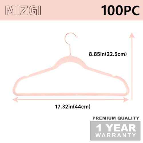 Blush Pink Velvet Hangers 100 Pack Non Slip Heavy Duty Rose Gold Hook (100 Count)
