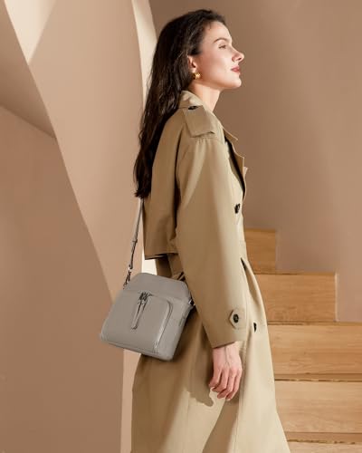 Real Leather Crossbody Bags for Women Travel Wallet Purse Light Grey
