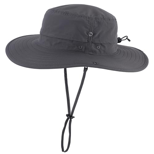 Men's Cowboy Sun Hat Wide Brim Fishing Hiking Camping Gardening Hat UV Protection Outdoor Summer Sun Hat Dark Grey