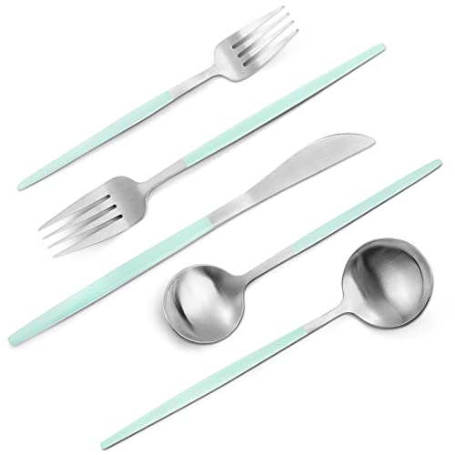 Matte Green Silver Silverware Set (4 Count)