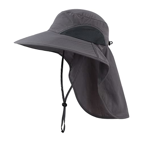 UPF50+ Mens Sun Hat Wide Brim Fishing Hat with Neck Flap Sun Protection Cap for Beach Safari