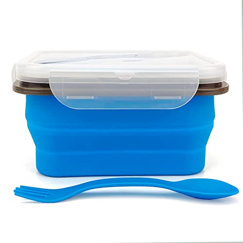 Small Silicone Collapsible Snacks Container with lid and 2 in 1 Spoon & Fork