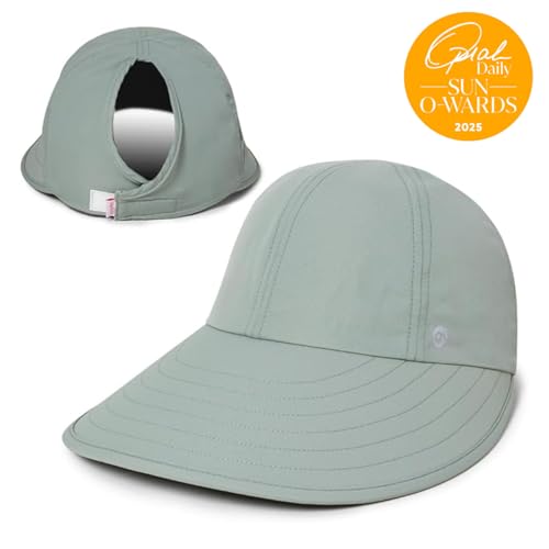 Womens Sunblocker UPF 50 Wide Brim Ponytail Sun Hat