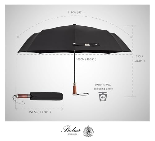 Folding Umbrella Lux Hardwood Handle Auto Open Close Black