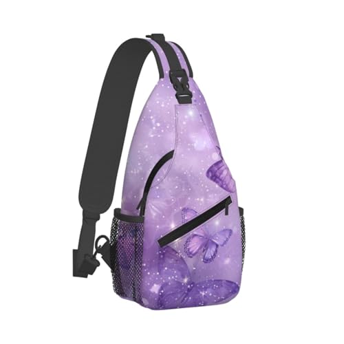 Sling Bag Butterfly Purple Pastel Hiking Daypack Crossbody Shoulder Backpack Travel Chest Pack for Men Women