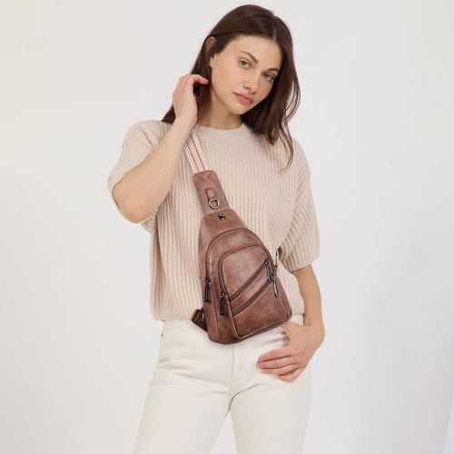 7L Crossboydy Sling Bag for Women Vegan Leather Crossbody Purse Fanny Pack Chest Bag for Travel