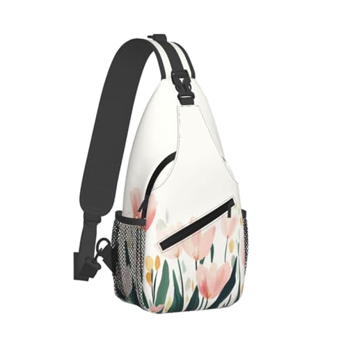 Sling Bag Tulip Flower Watercolor Hiking Daypack Crossbody Shoulder Backpack Travel Chest Pack for Men Women