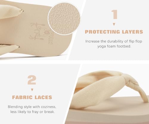 Flip Flops for Women Arch Support Summer Beach Sandals Beige Size 6