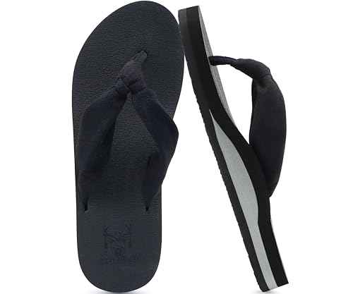 Flip Flops for Women Arch Support Summer Beach Sandals Black Size 12