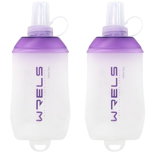 200ml/350ml/500ml Collapsible Soft Flask,BPA Free Folding Soft Water Bottle with Hanging Ring,Lightweight TPU Hydration Flask for Running Marathon Cycling Hiking(200ml-2 Packs) (2 Count)