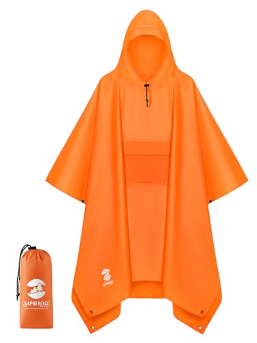 Extra Thick Hooded Rain Poncho Double Layer Waterproof Raincoat Jacket for Men Women Adults