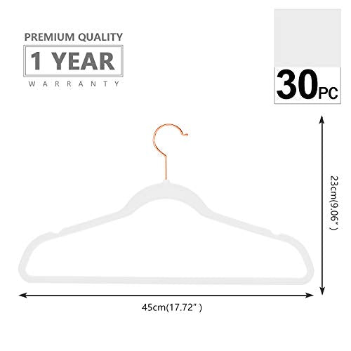 White Velvet Hangers 30 Pack Non Slip Heavy Duty Rose Gold Hooks (30 Count)