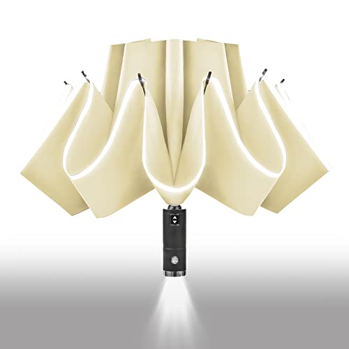 Windproof Travel Folding Inverted Umbrella with LED Light