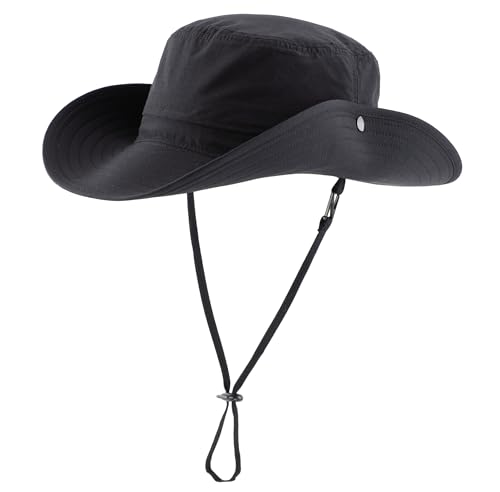 Mens Womens Wide Brim Safari Bucket Hat UV Sun Protection Fishing Hiking Hats Outdoor Summer Cowboy Hat Black