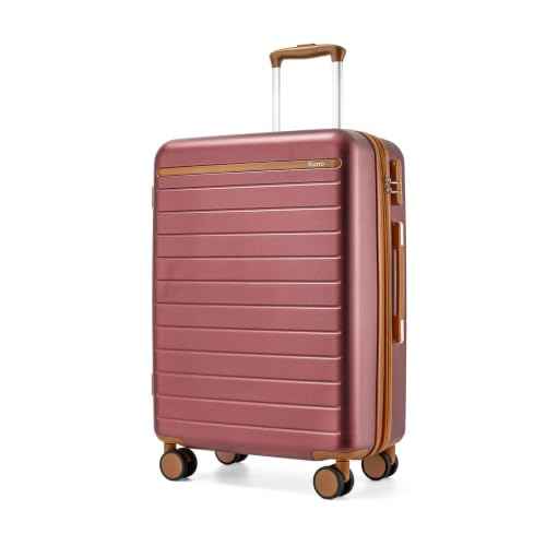 Checked Suitcase 24in Expandable ABS+PC Side Handles luggage Burgundy