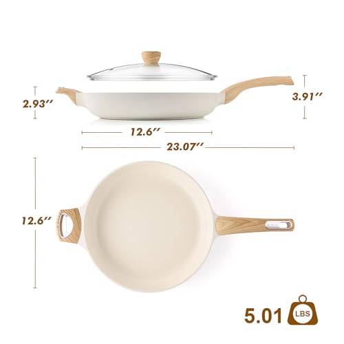 12.5inch Ceramic Nonstick Frying Pan Paella Pan with Lid