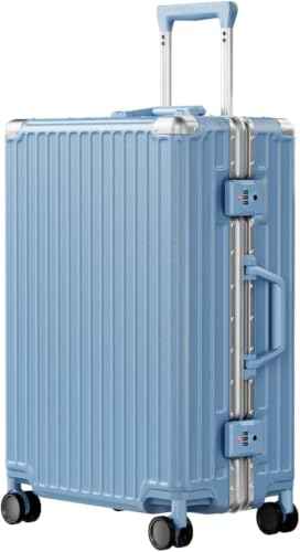 Luggage PC+ABS Aluminum Frame Zipperless Checked Luggage Hard Shell Suitcase TSA Lock Double Spinner Wheels 24 Inch Haze Blue
