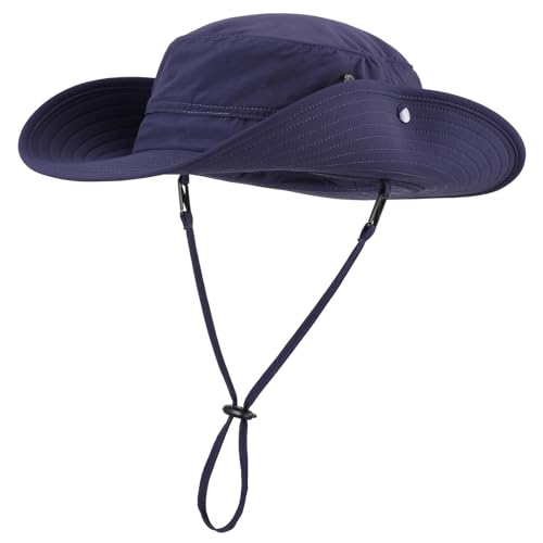 UPF50+ Mens Sun Hat Wide Brim Sun Protection Bucket Hat for Beach Safari Gardening Golf Fishing Hat Navy Blue