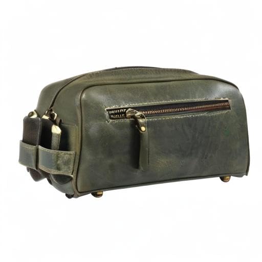 10" Premium Leather Toiletry Travel Pouch With Waterproof Lining | King-Size Handcrafted Vintage Dopp - Kit Gift for Father's Day By Aaron Leather Goods - Roamly