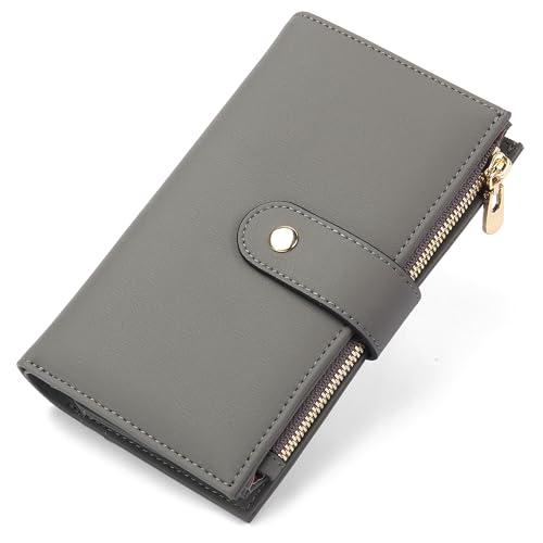 Women's Wallet RFID Blocking Leather Trifold Clutch Wallet Credit Card Holder Ladies Travel Wallet Purse with Passport
