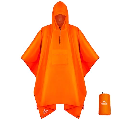 Hooded Rain Poncho Lightweight Waterproof Unisex Raincoat Jacket with Pocket for Men Women Adult