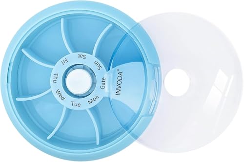 12PCS INVODA Weekly Pill Organizer 7 Compartment Rotating Daily Pill Box (12 Count)