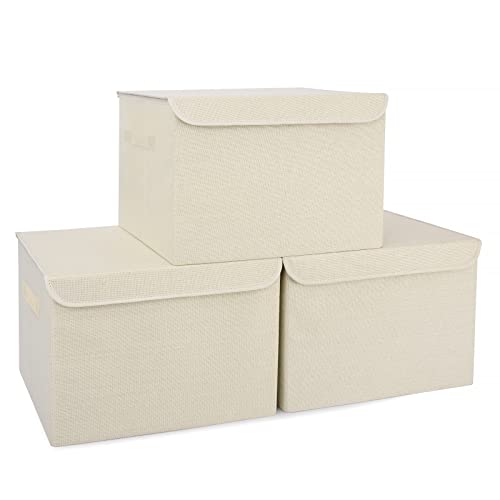Large 42 Quarts Collapsible Stackable Storage Bins Cube with Lids [3 (3 Count)