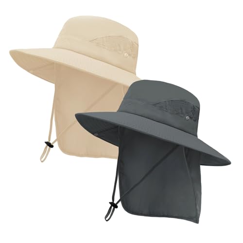 UPF 50+ Wide Brim Sun Hat with Neck Flap (2 Count)