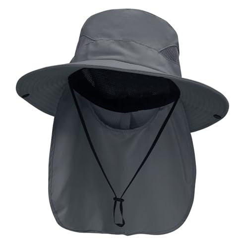 Sun Fishing Hats with Neck Flap for Men Pure Darkgray