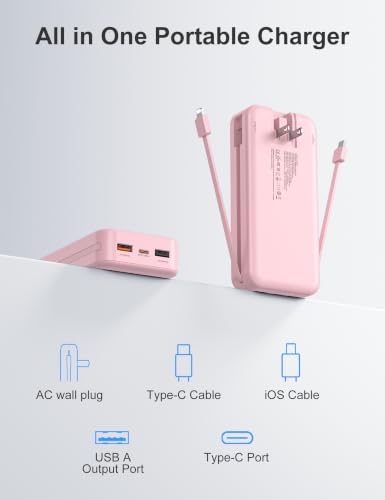 20000mAh Ultra Portable Charger Power Bank with inBuilt Cables&AC Wall Plug