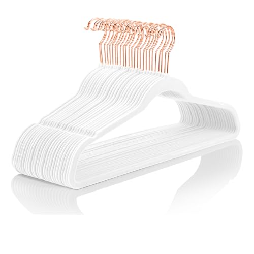 White Velvet Hangers 30 Pack Non Slip Heavy Duty Rose Gold Hooks (30 Count)